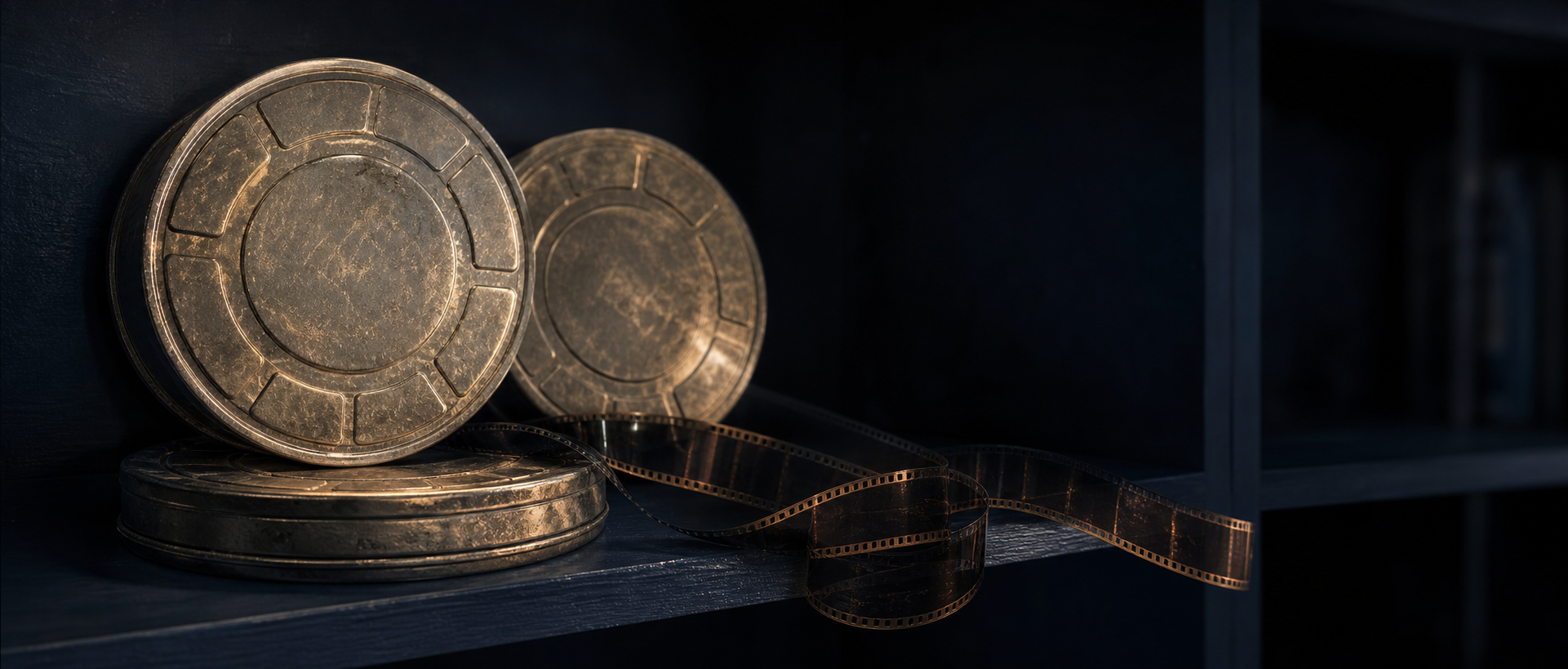 Aged film canisters and a 35mm film strip