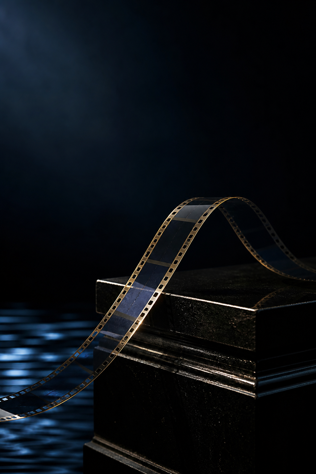35mm film sculpture in midnight blue and gold